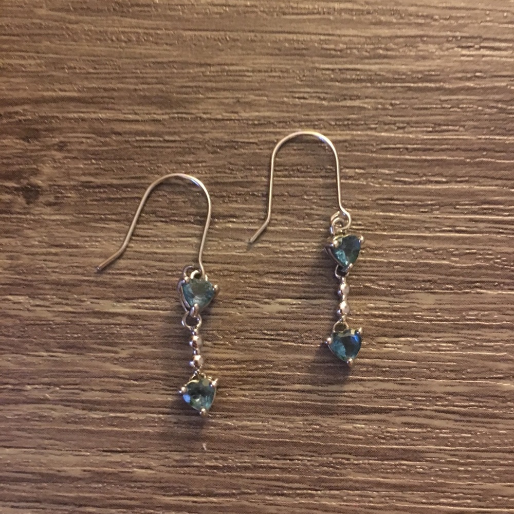 Blue heart dangling earrings